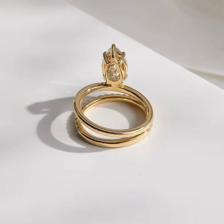 High Quality Moissanite Jewelry 225 CT Pear Cut Engagement 14k Yellow Gold Plated Moissanite Ring