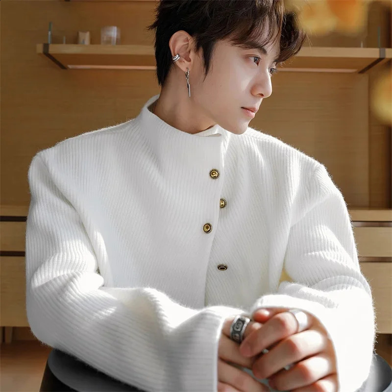 HalfTurtleneck Button Sweaters Men Winter Korean Fashion Knitted Pullovers Business Casual Christmas Jumpers 251023