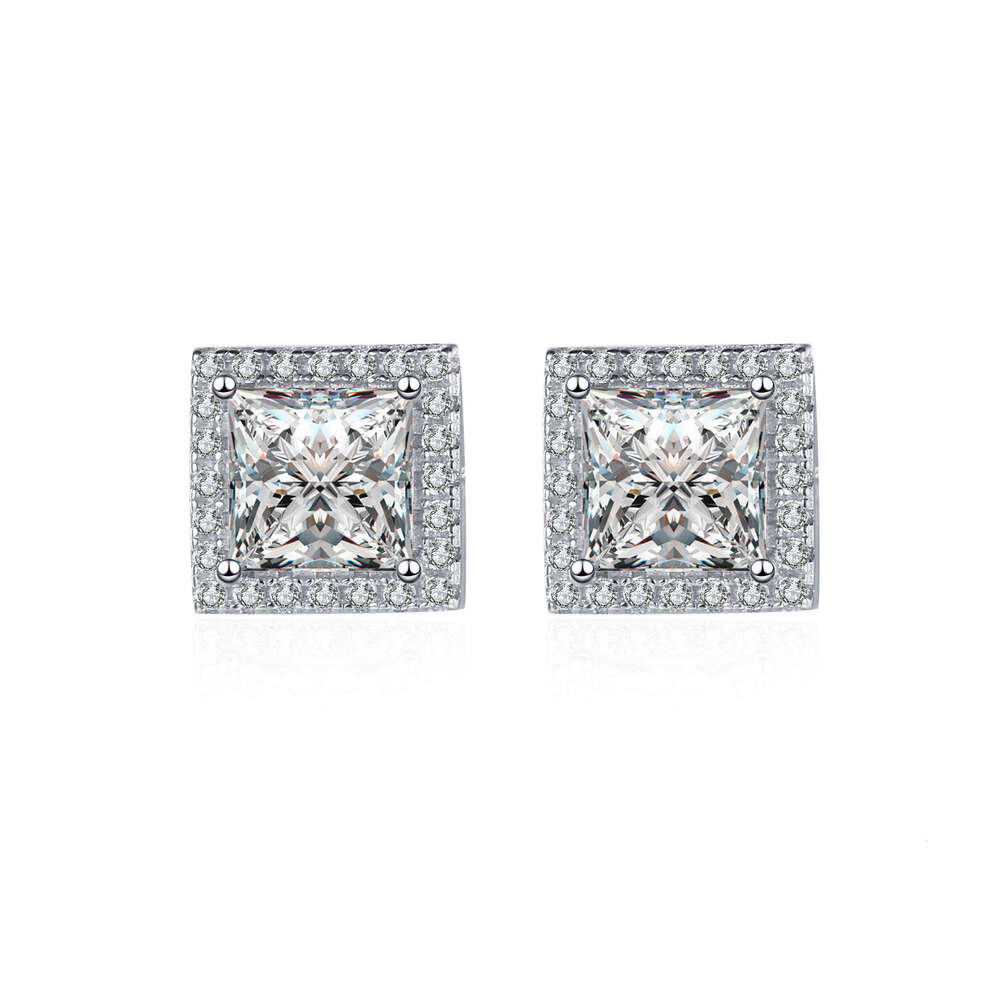 DHCollections-- XDY Pure Sier Micro Paved Small Dia Four-Prong Setting 1 2 Irregular Moissanite Earrings
