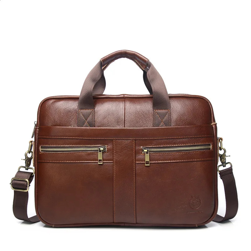 Genuine leather Mens Briefcase document bag high quality cowhide men business crossbody 16inch shoulder computer 251018