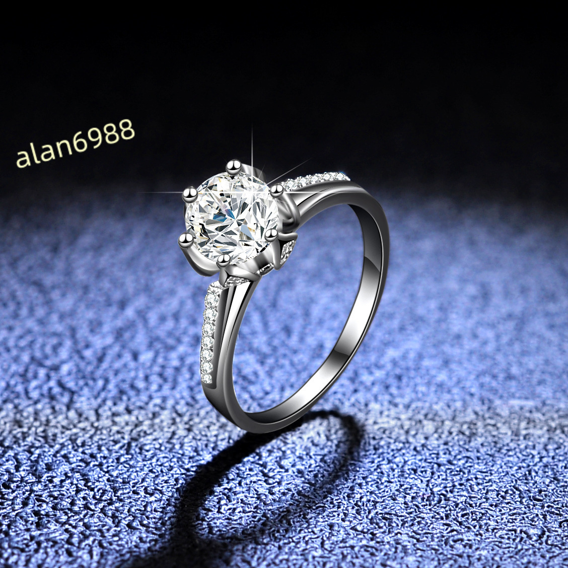 Fashion Classic Ins S925 Sterling Silver Moissanite Ring Gifts for Women Six Claw Crown Round Diamond Row Ring