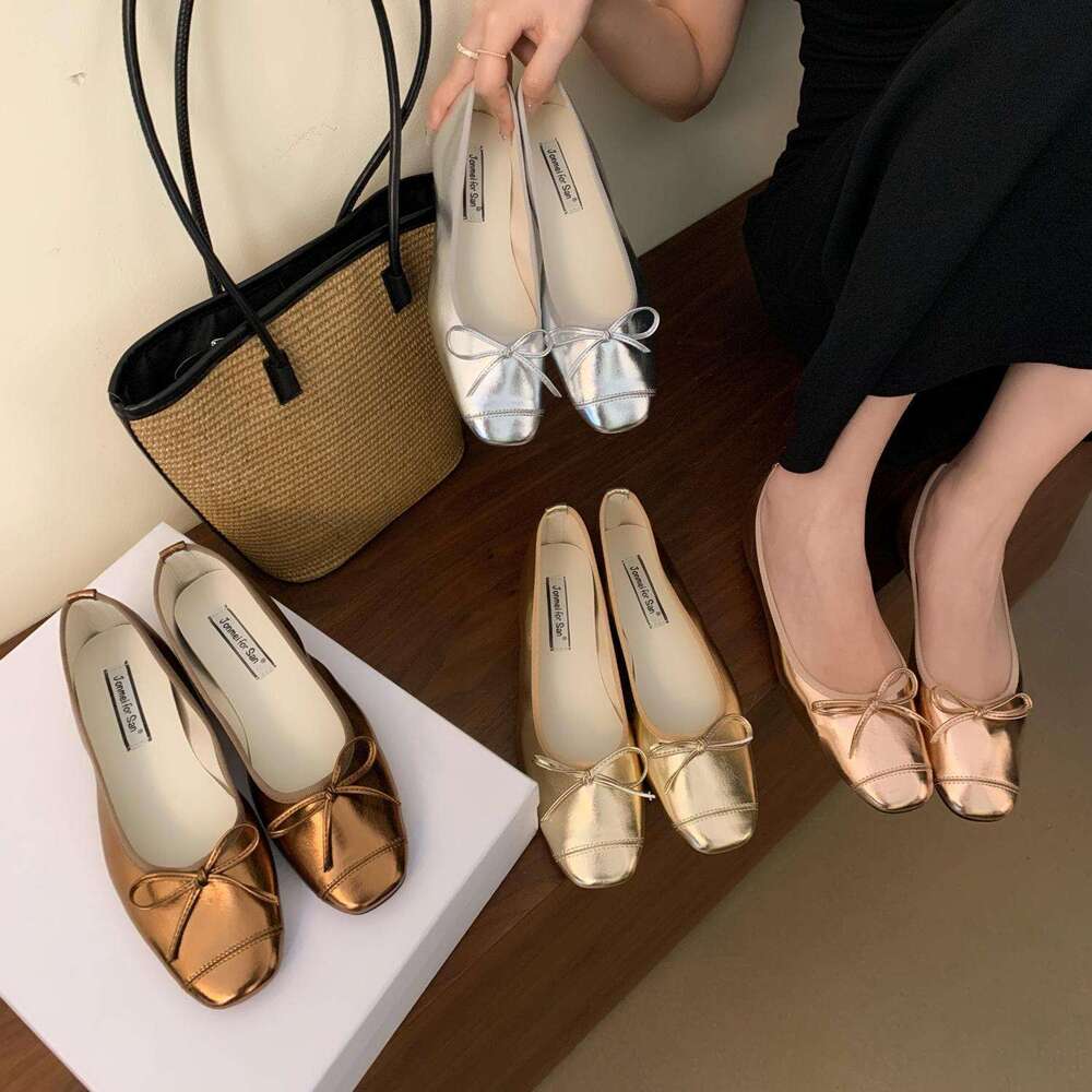 Women's Loafers 2025 New Designer Shoe Summer Autumn French Style Bowknot Casual Shoes Versatile Silver Slip-On Flats
