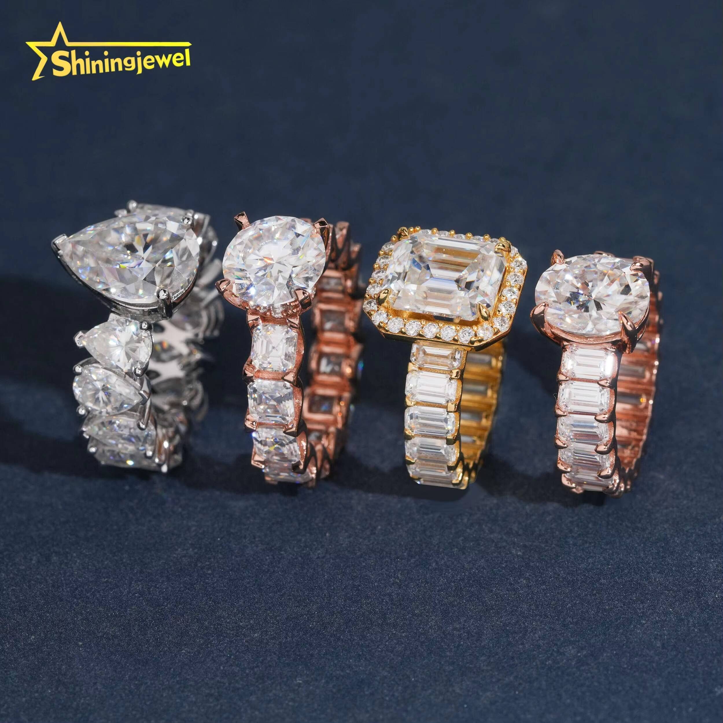 New Design Trendy 925 Sliver Women Engagement Ring Iced Out Big Diamond VVS Moissanite Fine Hop Jewelry Wedding Ring