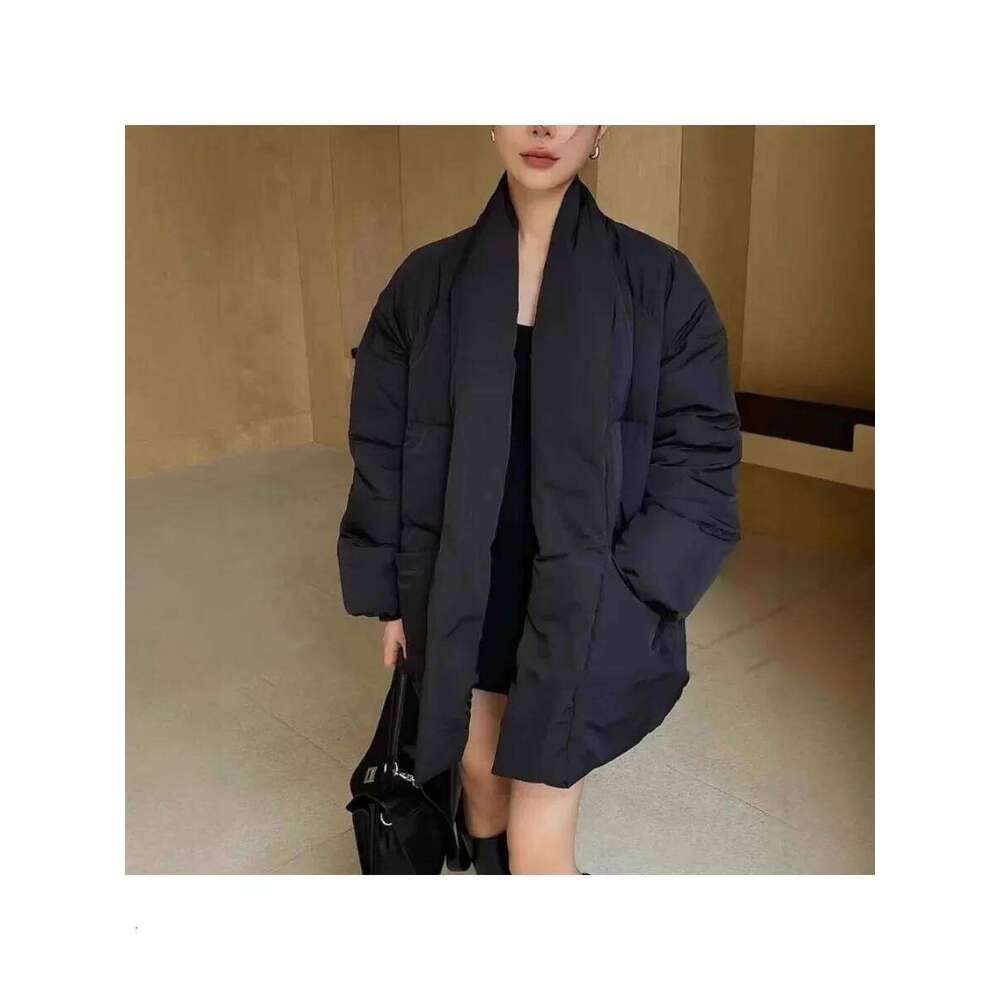 2025 Solid Spliced Belt Loose Jackets For Women V Neck Long Sleeve Temperament Parkas Female Fashion Style