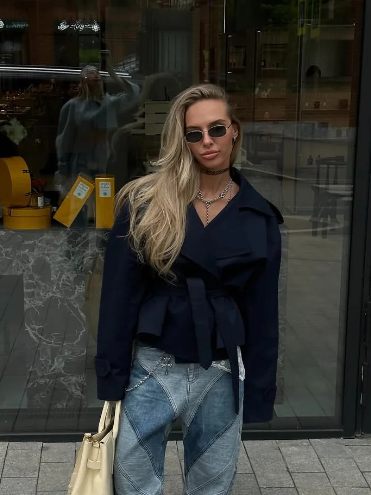 Solid Belted Oversized Windbreaker Womens Fashion Full Sleeve Button Loose Long Coat Office Lady Daily Commute Overcoats 251021