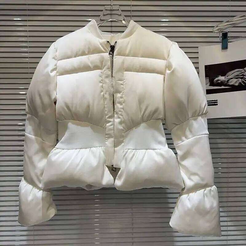 2025 Winter New Items Fashion Women's Thread Waist Design Warm Jacket Casual Solid Color Zipper Cotton Padded Womens Coat