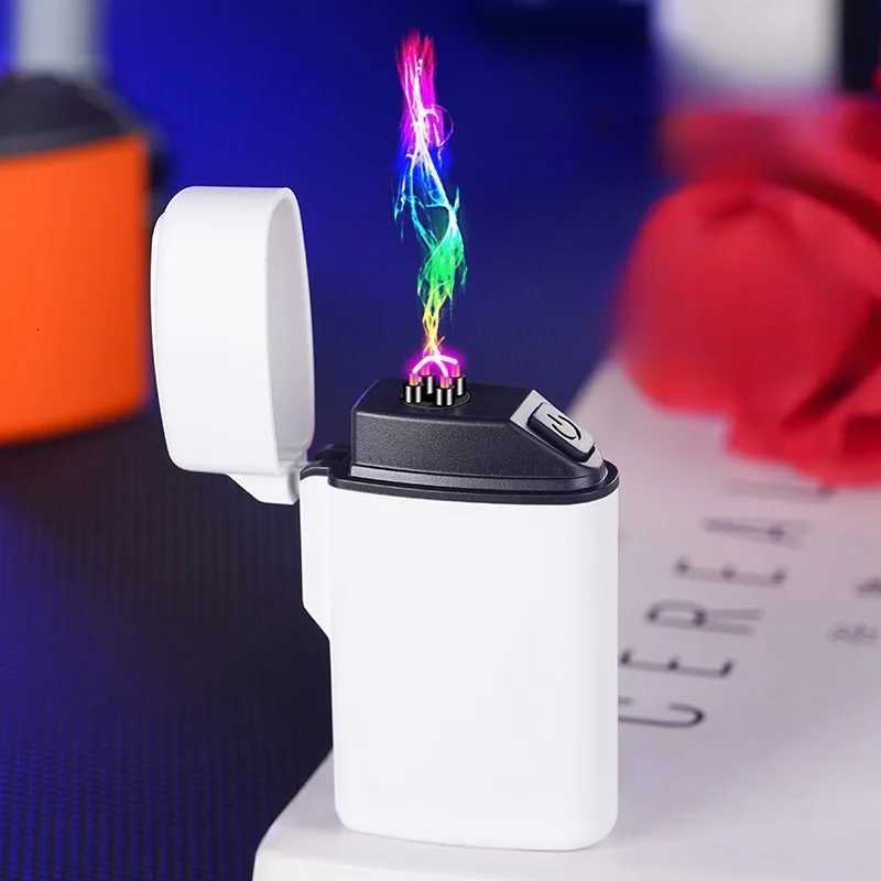 Mini Windproof Double Arc Pulse USB Lighter Silent Button Ignition Outdoor Waterproof Portable Electric Lighters Smoking Gadgets D251024