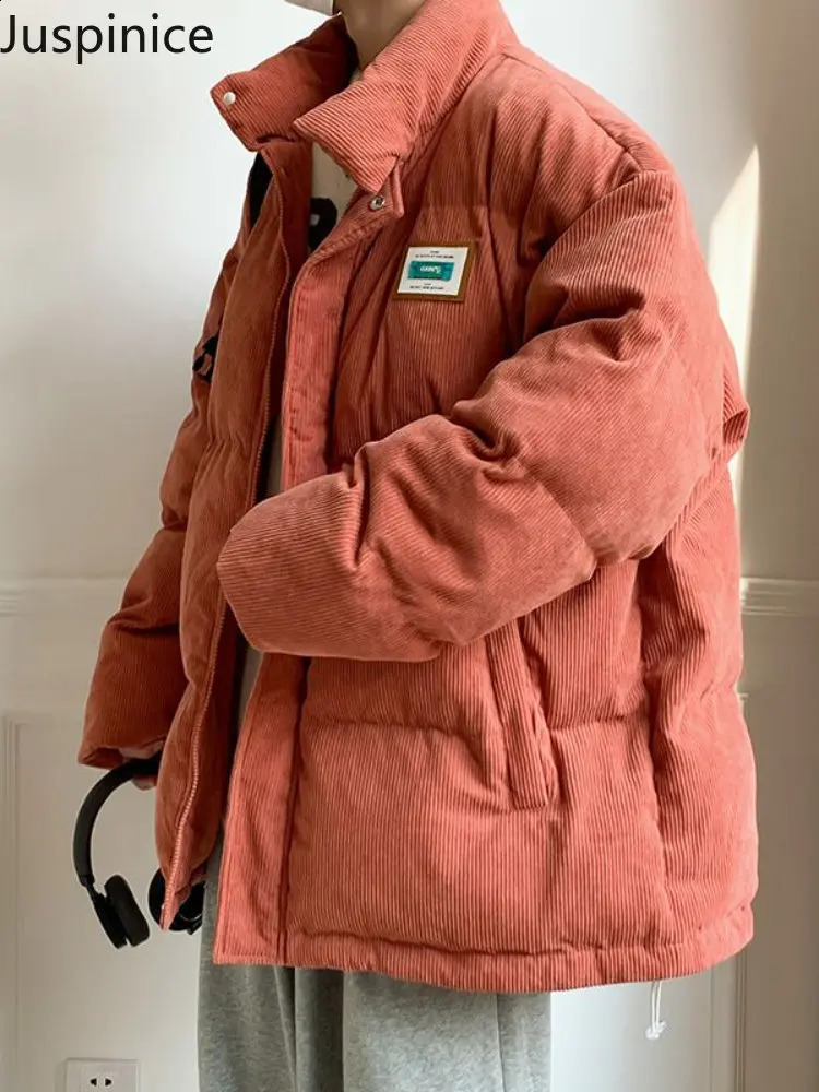 Juspinice Mens Winter Down Cotton Parka Corduroy Thicken Warm Jackets Casual Loose Coat Unisex Streetwear Japanese Outwear Men 251020