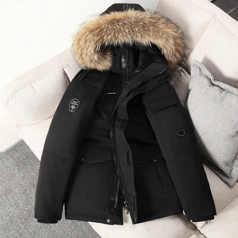 Winter Down Jacket Mens Coldproof Tooling Parka Male South Korea Running Fur Collar Hooded White Duck Down Warm Coat 251020