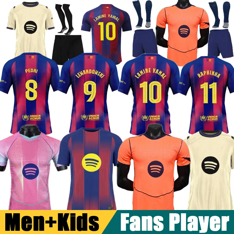 25 26 LAMINE YAMAL LEWANDOWSKI soccer jerseys men kids black football shirts kit 2025 Camiseta sets barcalona Travis pink goalkeeper