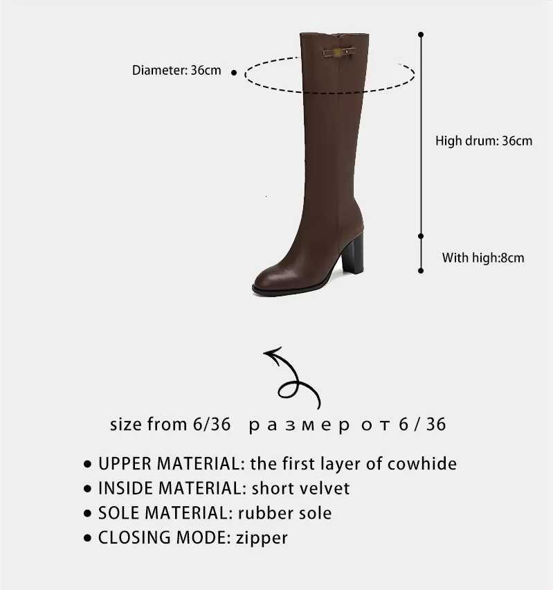 Ods Soft Cow Leather Black Knee High Boots Chunky Mid Heels Zipper Womens Long Boot Big Size Luxury Designer Sexy Shoes 4143 46 W251024