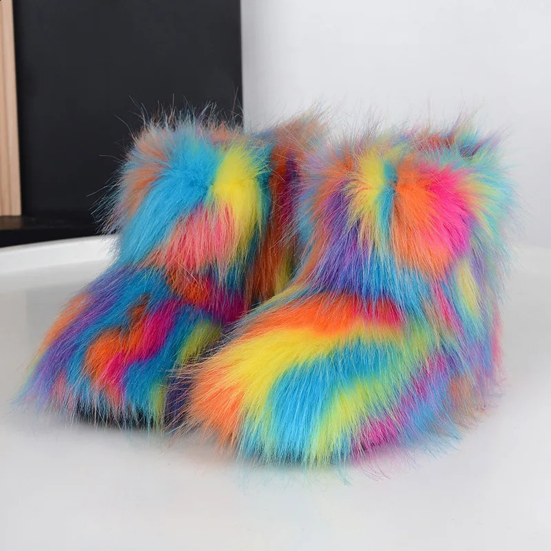 Winter Kids Boots Faux Fur Toddler Girl Boots Fashion Colorful Fur Children Ankle Snow Boots Warm Shoes Girls Christmas 251018