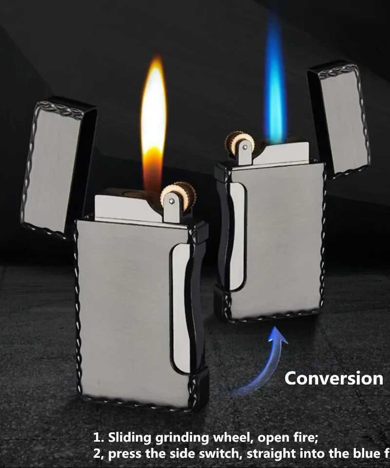Creative Double Flame Gas Lighter Direct Injection Open Flame Convertible Butane Lighter Metal Material Unusual Lighter D251024