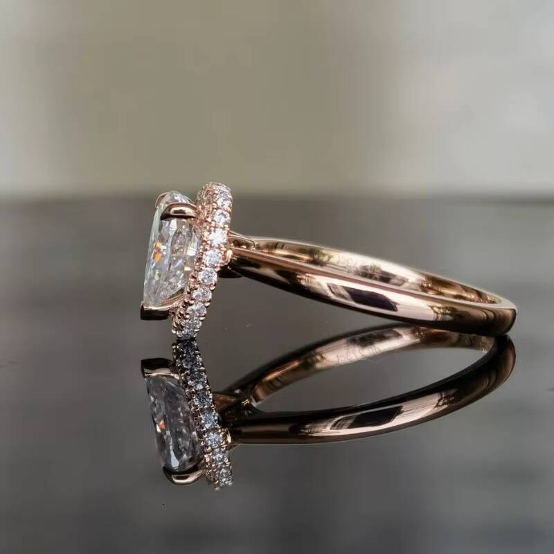 10k 14k 18k Pear Cut Hidden Halo Ring Classic Color DVVS 15 CT Pear Cut Engagement Moissanite Ring Women