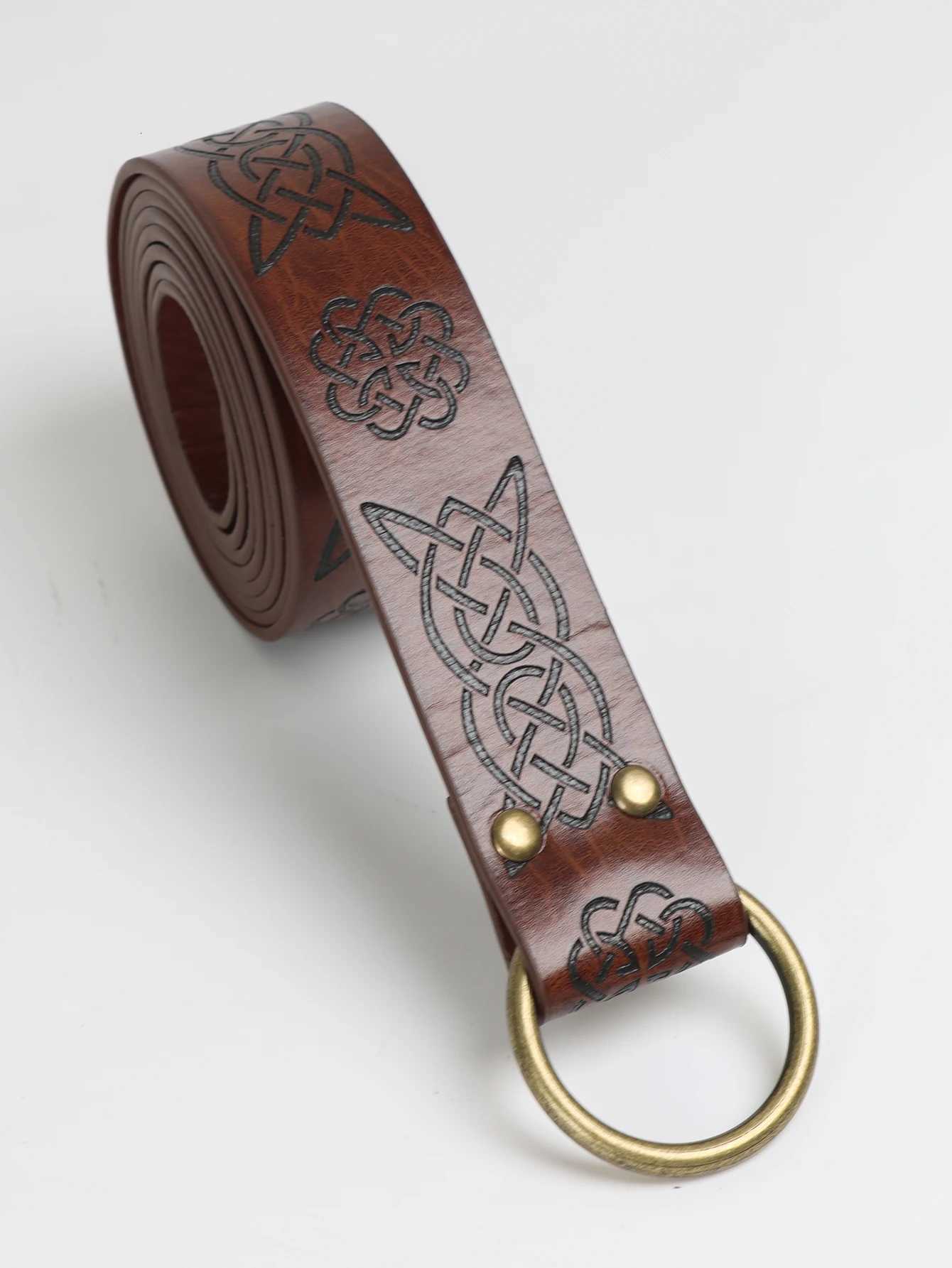 Viking Adventure Warrior Renaissance Belt Celtic Belt Mens Leather Medieval Belt Embossed Cosplay Costume Accessory W251024