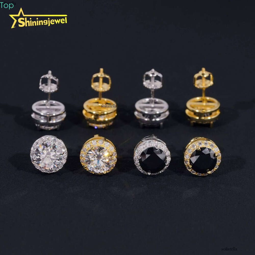 Fashion Jewelry Sterling Sier Hip Hop Screw Back Halo 7.5mm Center Stone Moissanite Studs Earrings