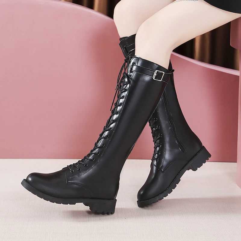 Winter new round head thick soled cross strap fashion high boots comfortable nonslip increase personality trend fashion boots W251024