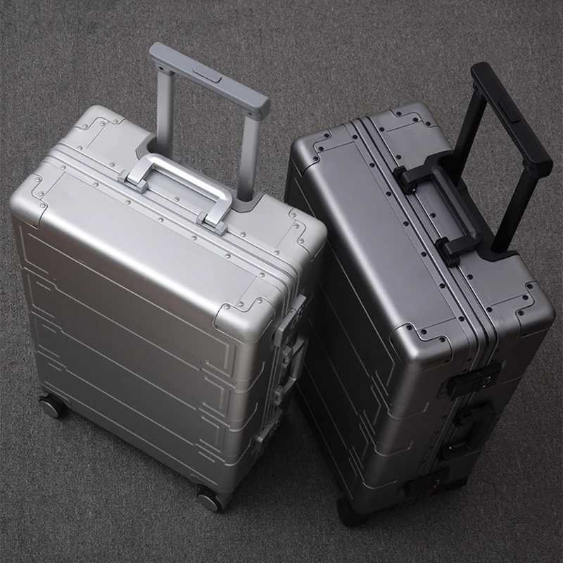 German all aluminum travel luggage carryon male student trolley suitcase box metal aluminum pull rod box female boarding caseW251024