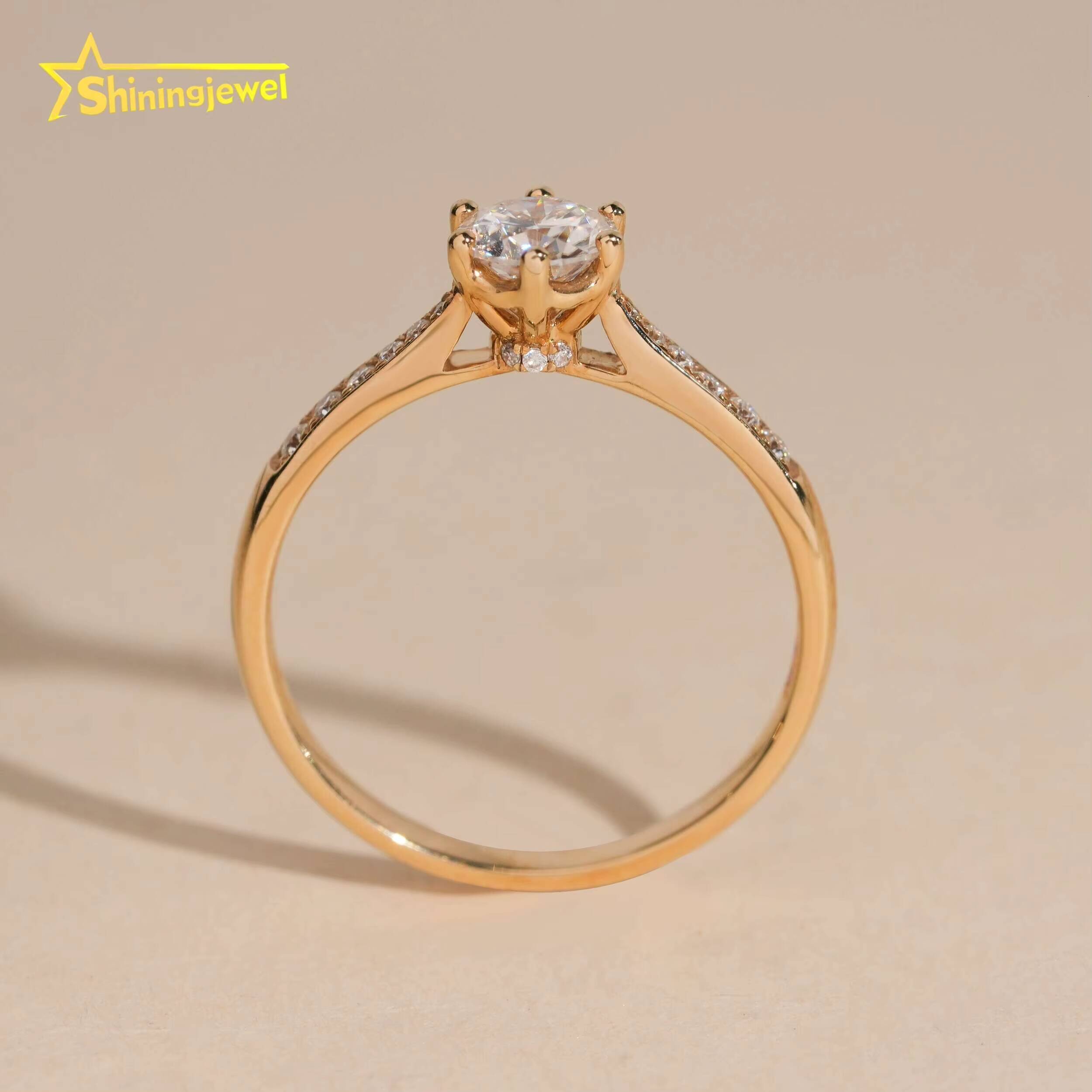 Classic 6 Prongs14K Solid Gold D VVS Moissanite Ring Fine Jewelry Custom Moissanite Ladies Ring for Engagement Wedding