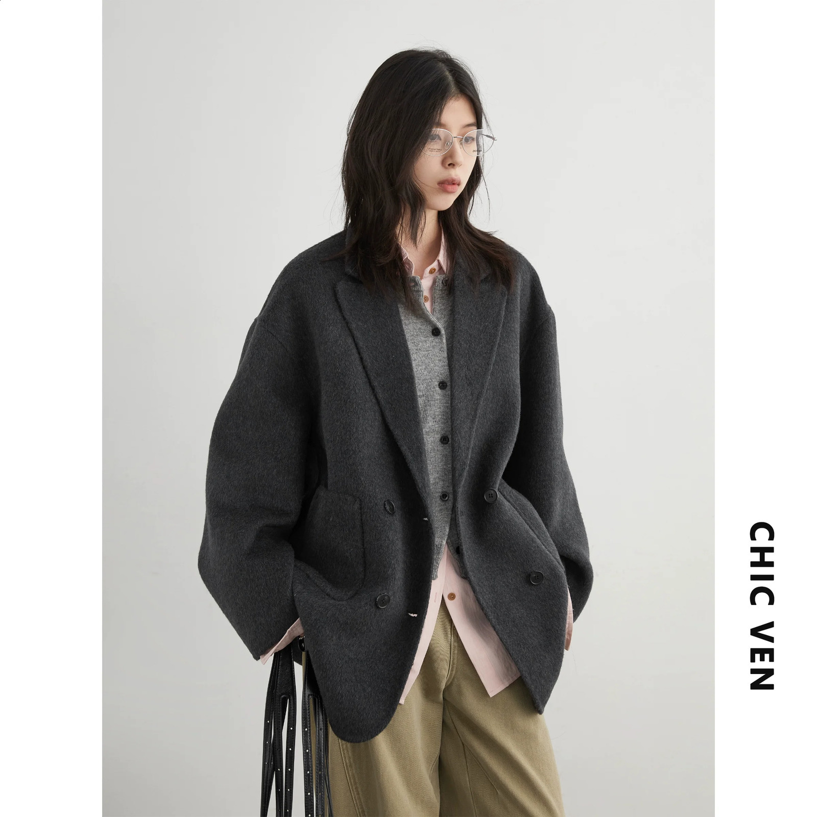 CHIC VEN Fashion Women Woolen Coat Solid Midlength Doublesided Oversized Ladies Jackets Female Outerwear Autumn Winter 251020