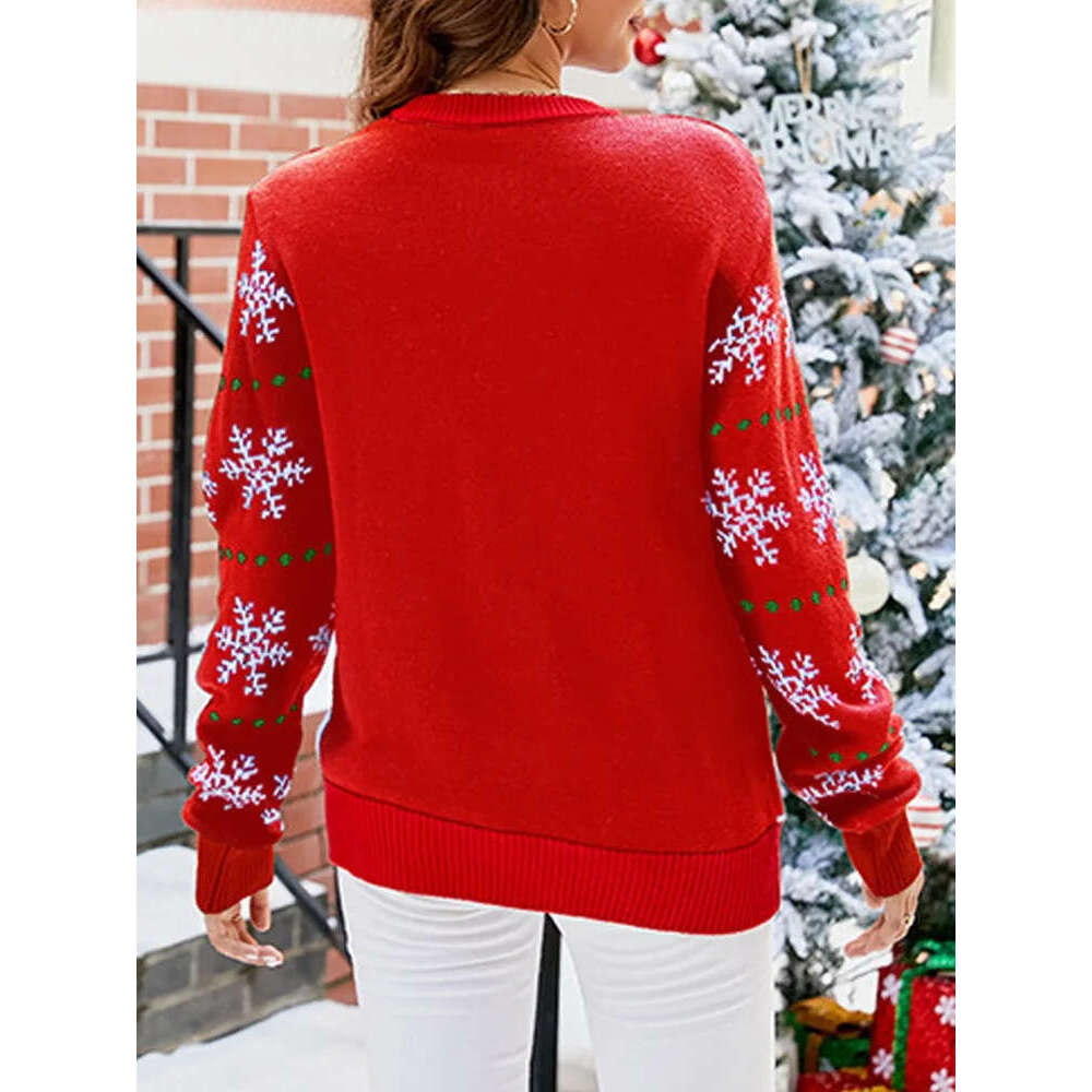2025 Autumn Winter O Neck Knitted Sweater Women Casual Christmas Patchwork Pullover Ladies Long Sleeve Loose Jumper
