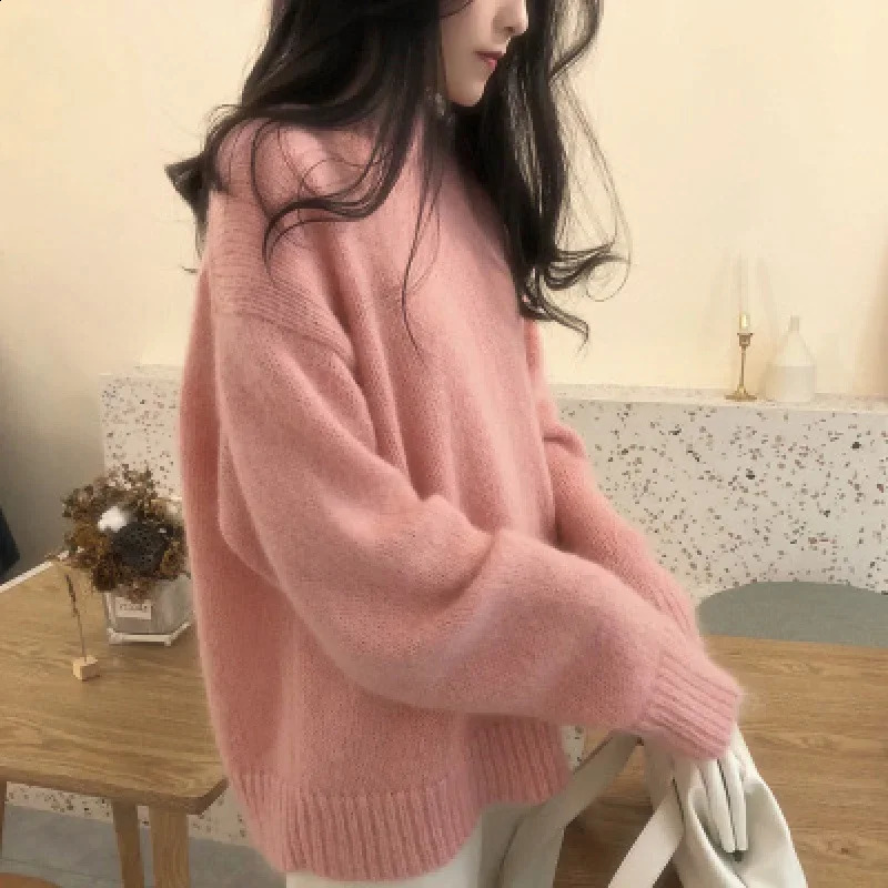 Womens Oversized Thickened Cashmere Sweater round Neck Lazy Style Knitted Base Shirt Autumn Winter Arrival Casual Chic 251023
