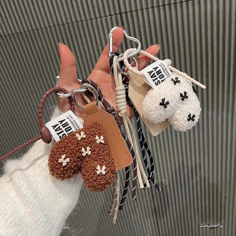 Cartoon Plush Bow Love Keychains For Women Y2k Bag Pendant Couple Car Key Chains Jewelry Gift Decoration Accessories 250430 Ddmylovely