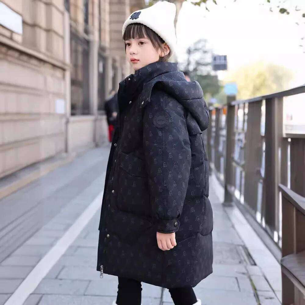 Winter Down Jacket For Kid Printed Hooded Thick Warm Long Teens Girl Outerwear Coat 6-14Y Kids Parkas Jackets