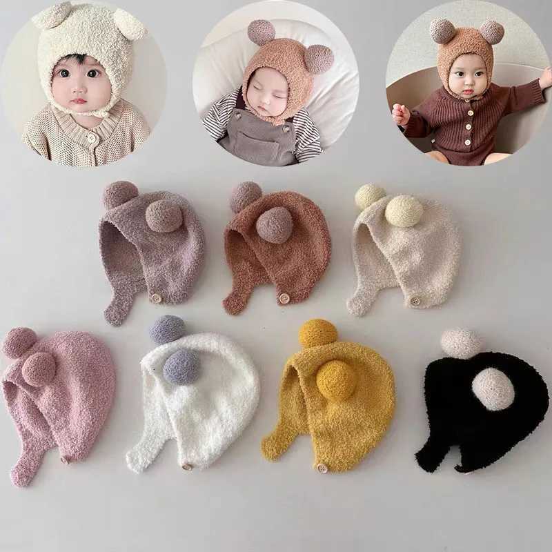 Korean Style INS AutumnWinter New Baby Ear Protection Cap Warm Comfortable Double Ball Soft And Supple Head Cap TrendyL251024