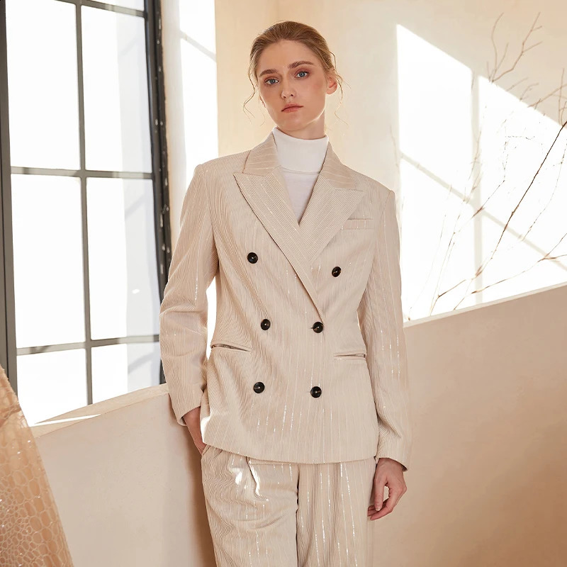 K1362W Corduroy Sequins Blazer For Women Ladies Suits Office Wear Formal Clothes Business Womens Luxuy Clothing Autumn Winter 251023