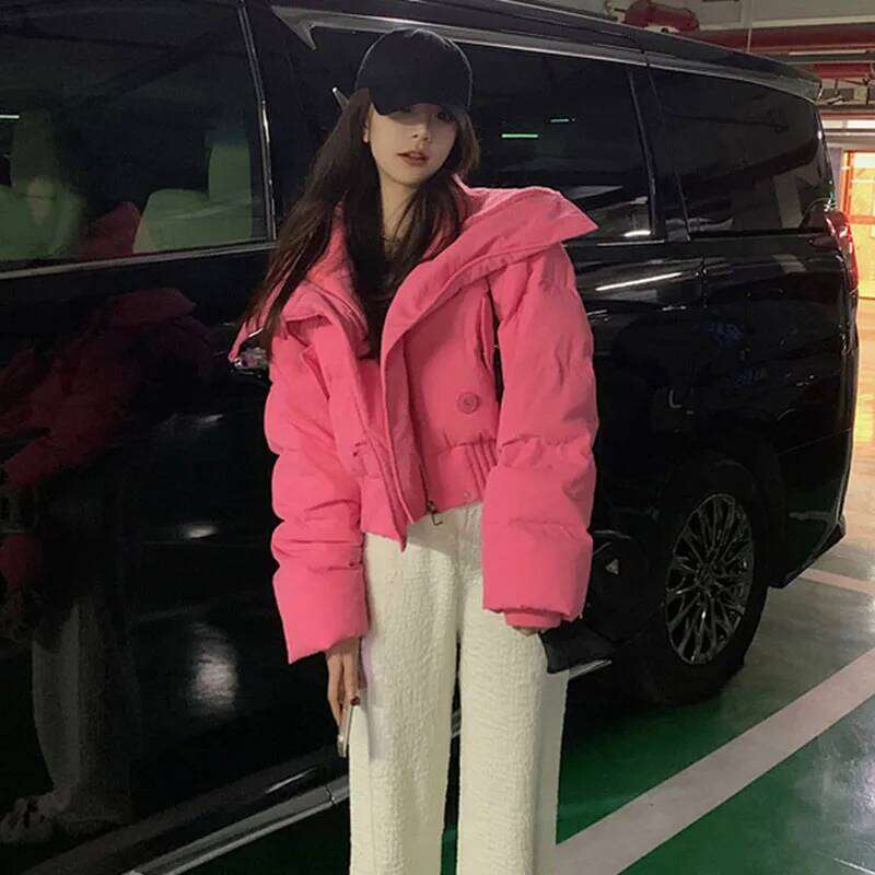 Women's Winter Thicken Warm Parkas Korean Fashion Knitted Big Collar Short Down Cotton Coats Streetwear Versatile Zipper Outwear
