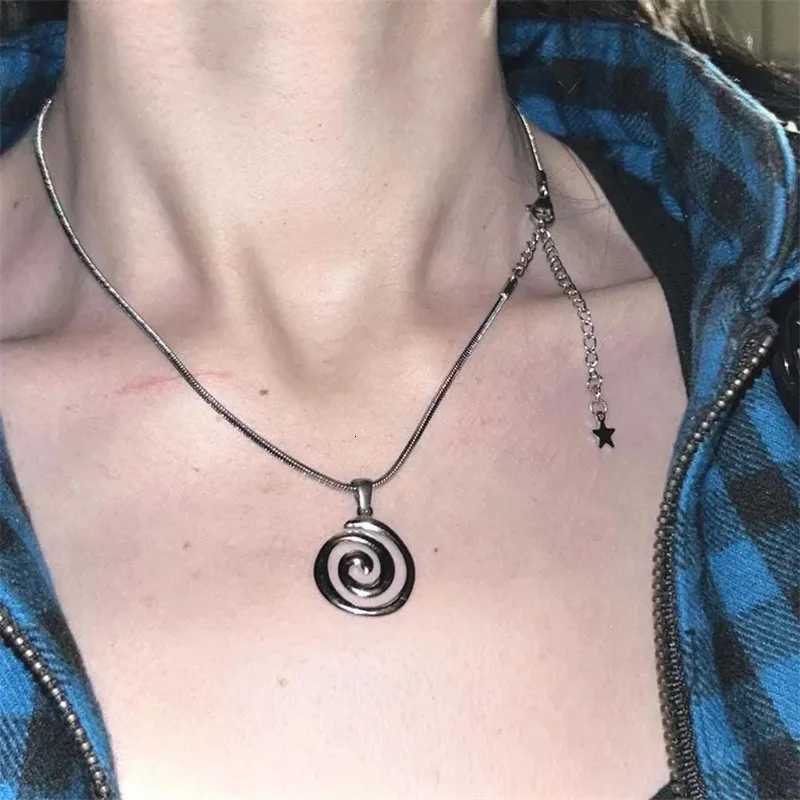 handmade y2k silver plated snake cord necklace with spiral vortex stainl steel pendantXJ251024