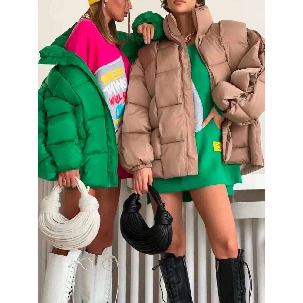 Winter Jackets For Women 2025 Thick Warm Loose Fashion Quilted Jacket Female Interchange High Street Green Baggy Puffer Coat Womens Coat