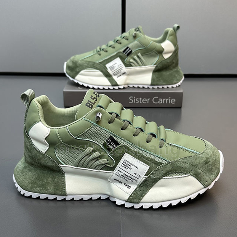 vintage style mens trainers running shoes comfortable breathable mesh upper green camel gray color outdoor platform sneakers size 39-47