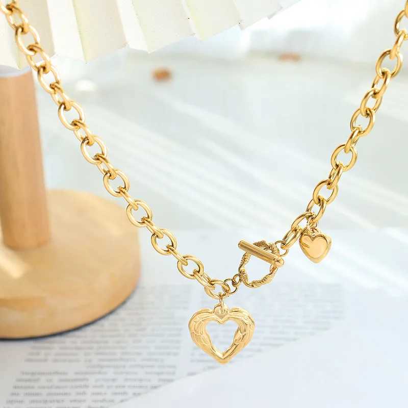 Fashion Heart Stainl Steel Women Pendant Necklaces Luxury Design OT Buckle Exaggerated Thick Chain Necklace JewelryXJ251024