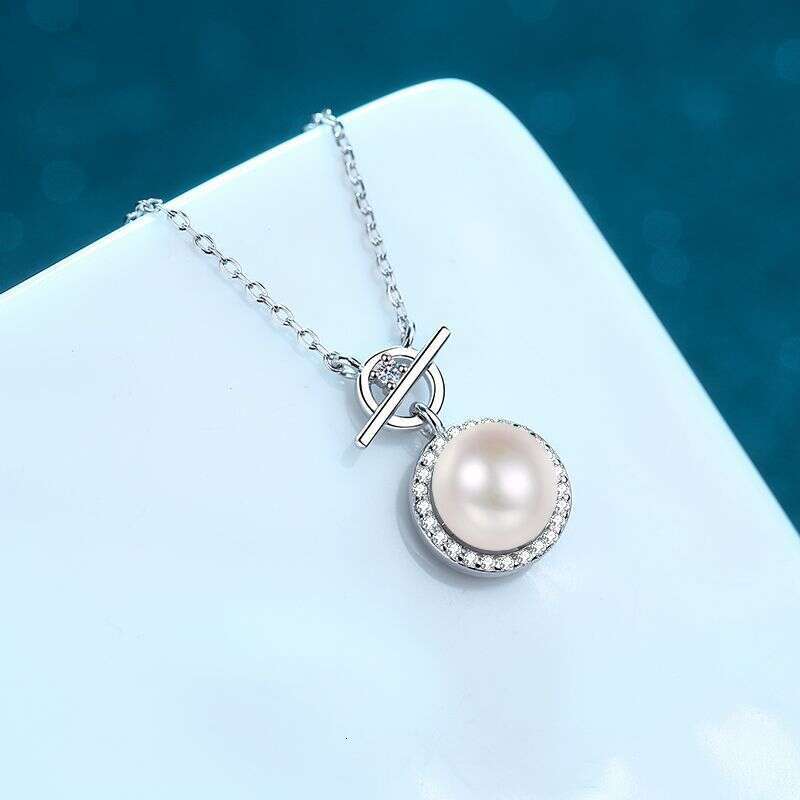DHCollections-- XDY Pure Sier Clavicle Chain for Women with Clasp 9mm Flawless Freshwater Pearl Moissanite Necklace
