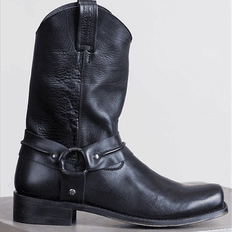 Retro Cowboy Boots Women Men Mid Calf Outdoor Boots Vintage PU Slip on Shoes Winter Gladiator Booties Unisex Brown Long Boots 251023