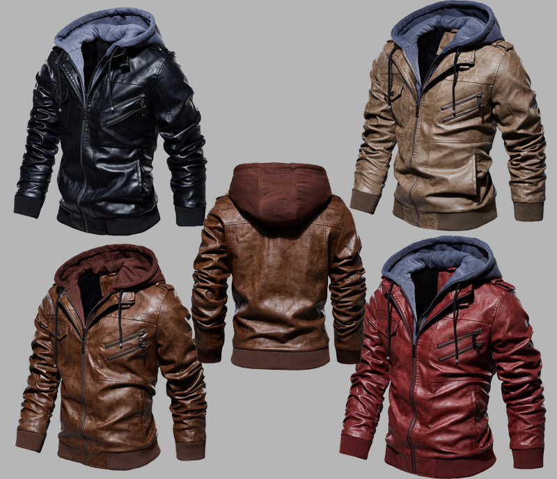 Men Leather Jacket pu leather jacket man Warm Autumn Winter Windbreaker Overcoat PU Biker Jacket Coat With Hood Fashion Casual Jacket Male Clothes
