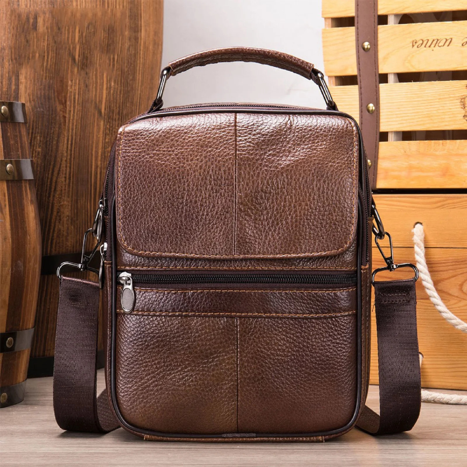Genuine Leather vertical crossbody bag for men cowhide singleshoulder high quality casual business and trendy message 251018
