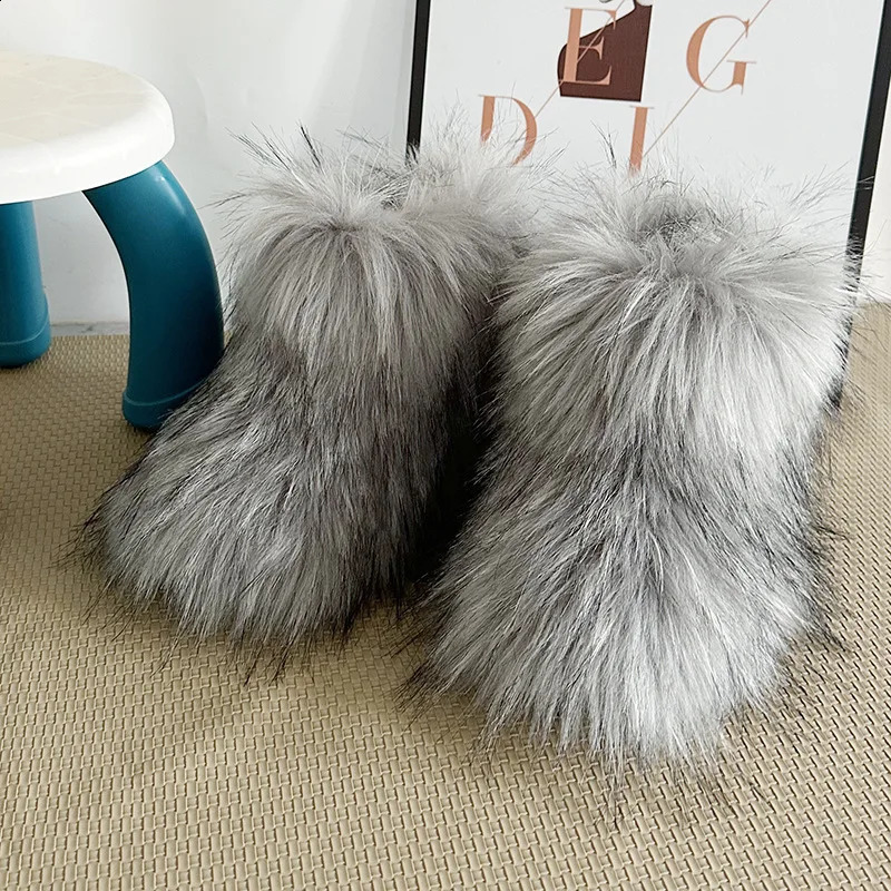 Winter Kids Boots Faux Fur Toddler Girl Boots Fashion Colorful Fur Children Ankle Snow Boots Warm Shoes Girls Christmas 251018