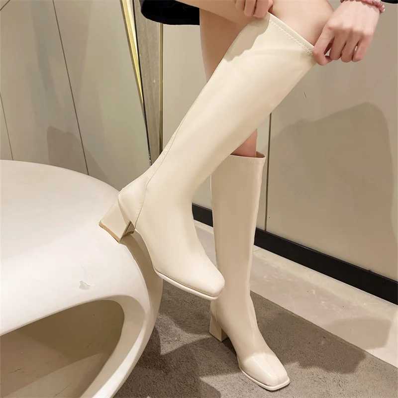 New Autumn and Winter Thighhigh Model Boots Thick Heel All Matching Slim Knight Boots Square Head Midheel Elastic Slim Boots W251024