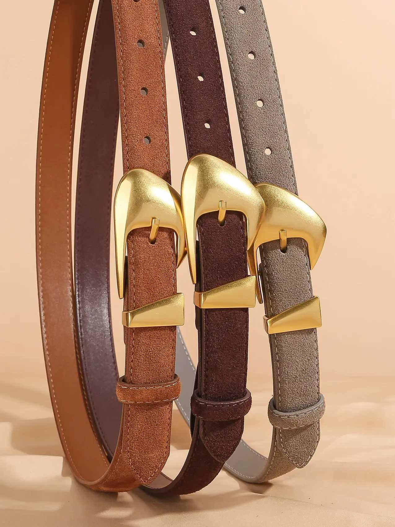 Fashion Womens Suede Leather Belts for Jeans Dress Pants Black Brown Belts Adjustable Ladies Waist Belts with Gold Buckle W251024
