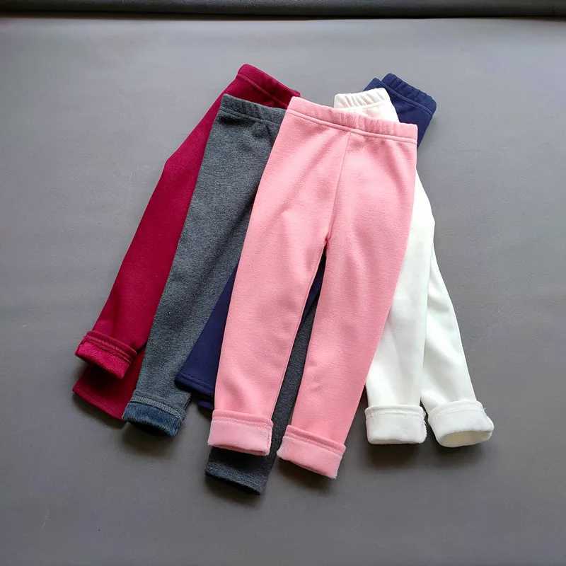 Autumn Winter Girls Fleece Leggings Kids Slim Thermal Trousers childrens Solid Color Plus Velvet Warm PantsT251024