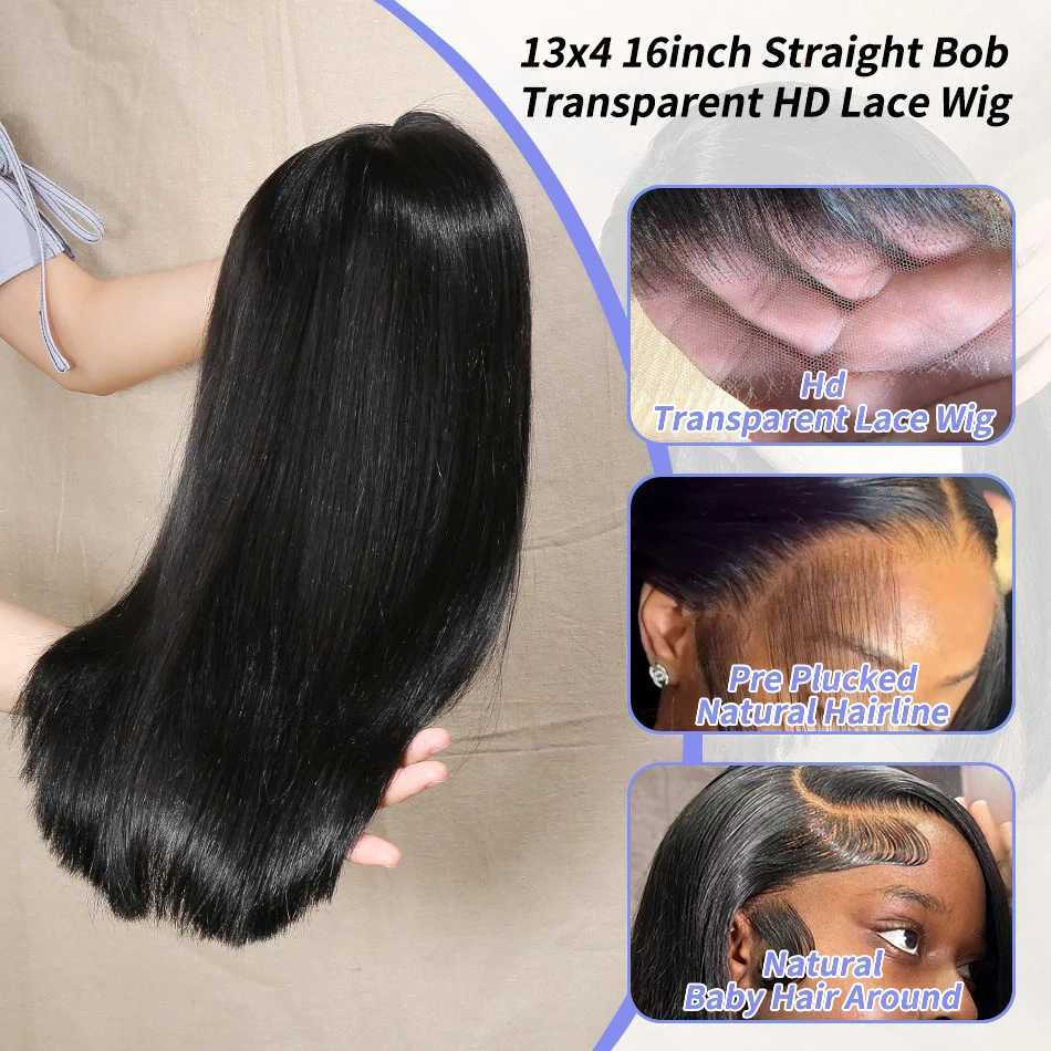 100Human Hair Black Straight Bob Wig PrePlucked 13x4 Lace Front 4x4 Closure Lace Frontal 12 14 Inch Bone Straight Short Bob Wig W251023