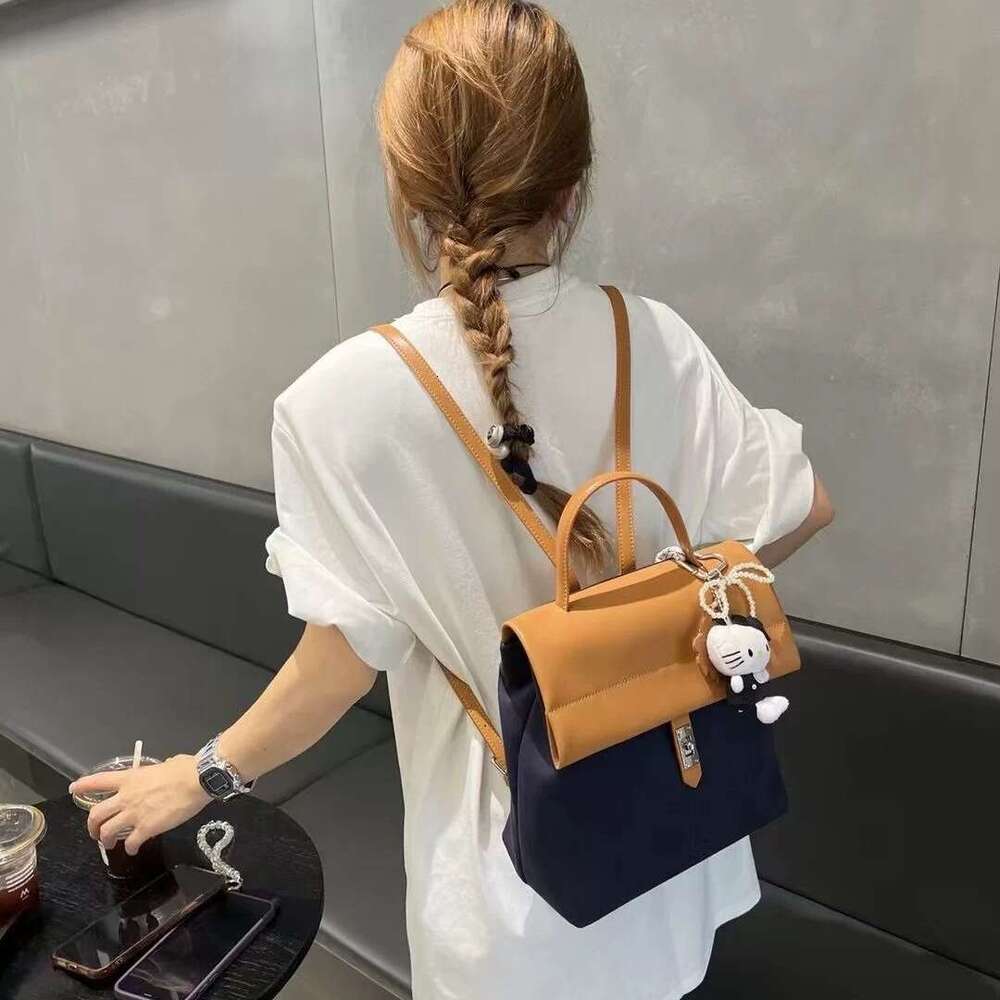 Korean Niche College Style Large Capacity Block Handbag Casual Versatile Contrast Color Simple Bag Backpack High Quality