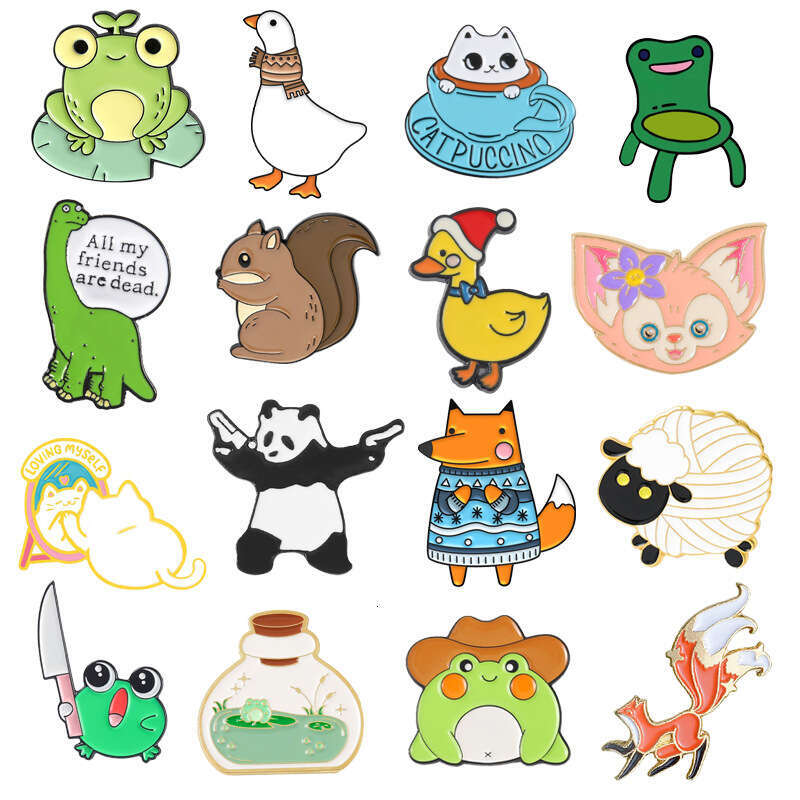 New Creative Cartoon Personality Animal Series Brooch Commuting Versatile Frog Panda Fox Enamel Metal Badge