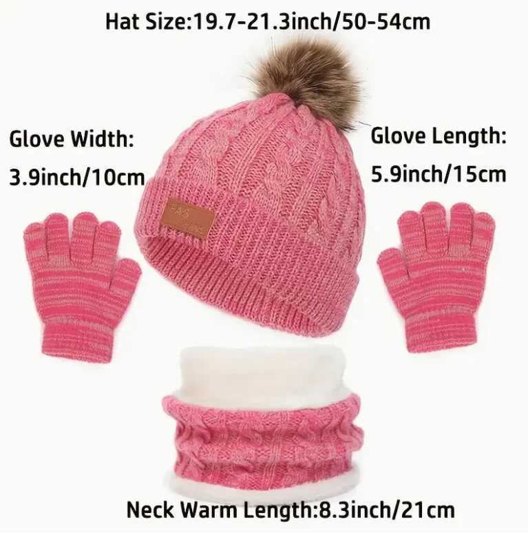 3pcsset Winter Childrens Warm Plus Velvet Scarf Baby Knitted Hat Gloves For 28 Y Best for Christmas ThanksgivingL251024