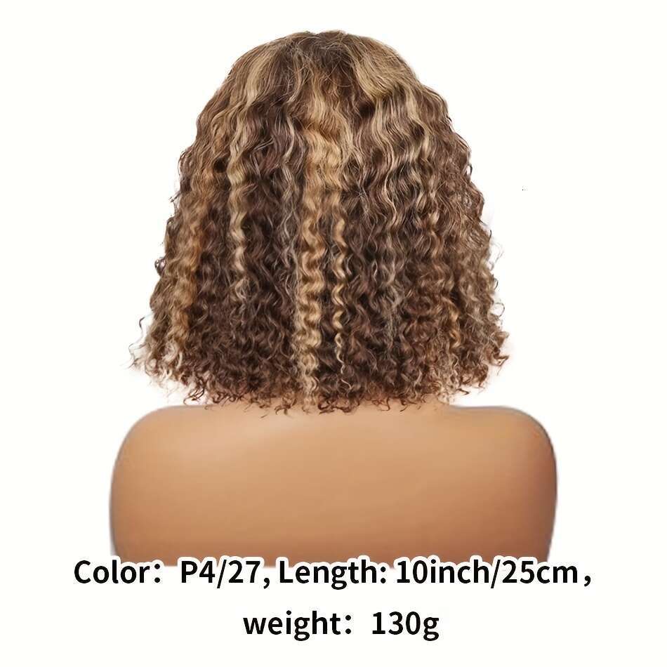 Curly Bob 13X4 Front Brazilian Remy Human Hair Wigs Blonde Brown Deep Wave Short Wig For Women 13x4 Lace Highlight Color 4/27 10-16inch 150%