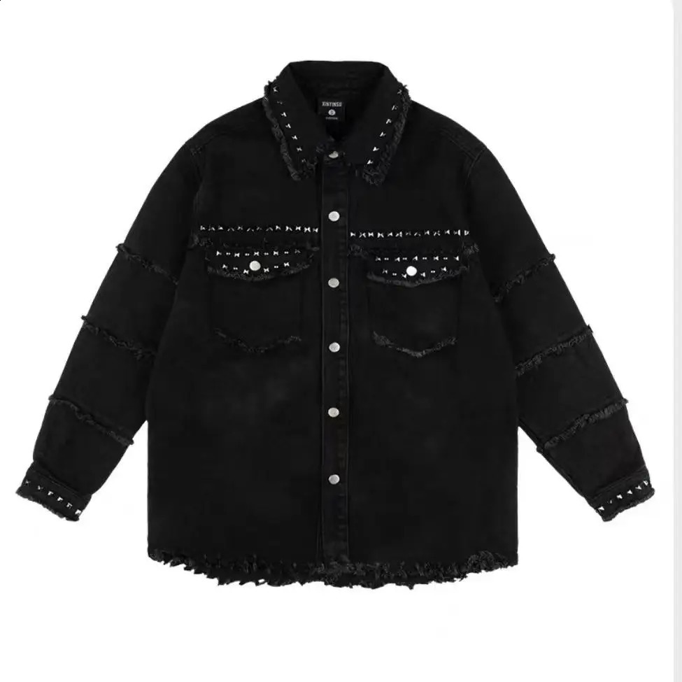 High Quality Metal Punk Rivet Denim Jacket For Men Women Spring Autumn Button Short Lapel Wild Casual Shirts Coat 251017
