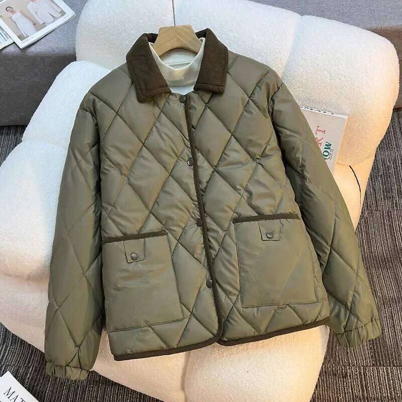 Women's Autumn Winter Top Cotton Coat Dia Pattern Color Block Thickened Fleece Lining Simple Comfortable Casual Skinny